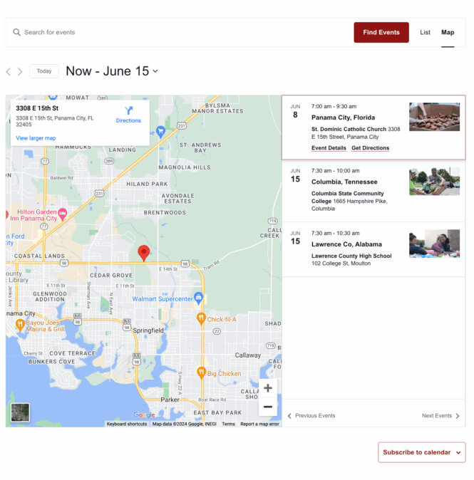 The Events Calendar list view